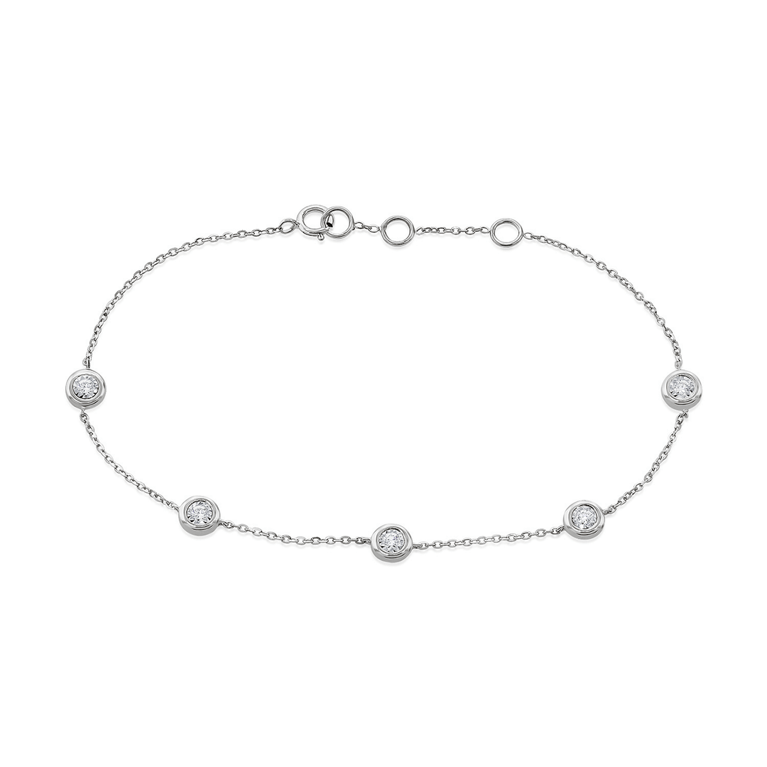 14k White Gold .15 Total Weight Diamond Station Bracelet