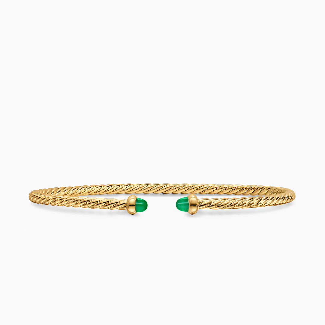 David Yurman Micro Cablespira Flex Bracelet 18k Yellow Gold with Emeralds, 2.6mm