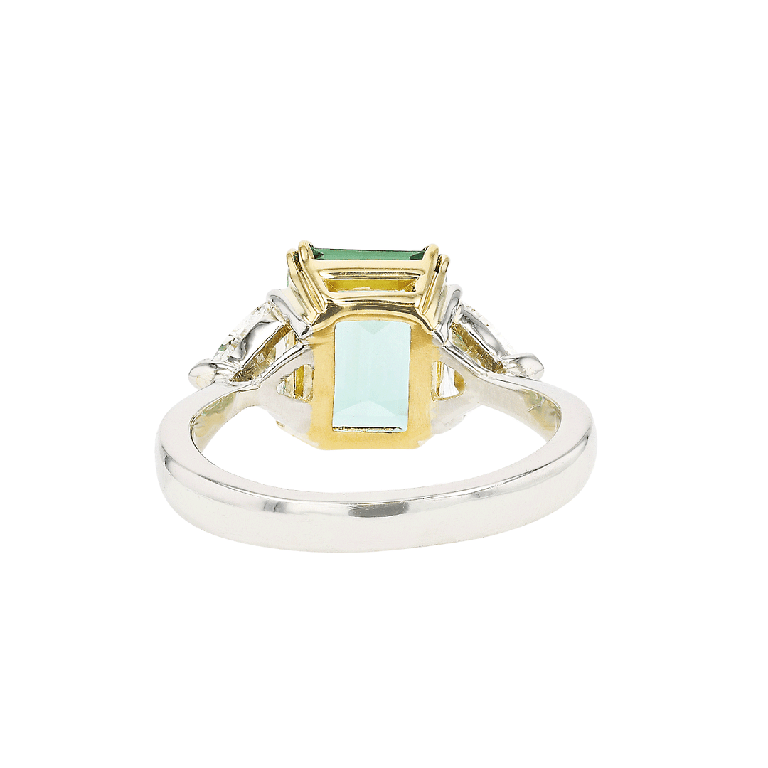 Platinum and Emerald Cut Green Tourmaline 3.27 Total Weight Ring