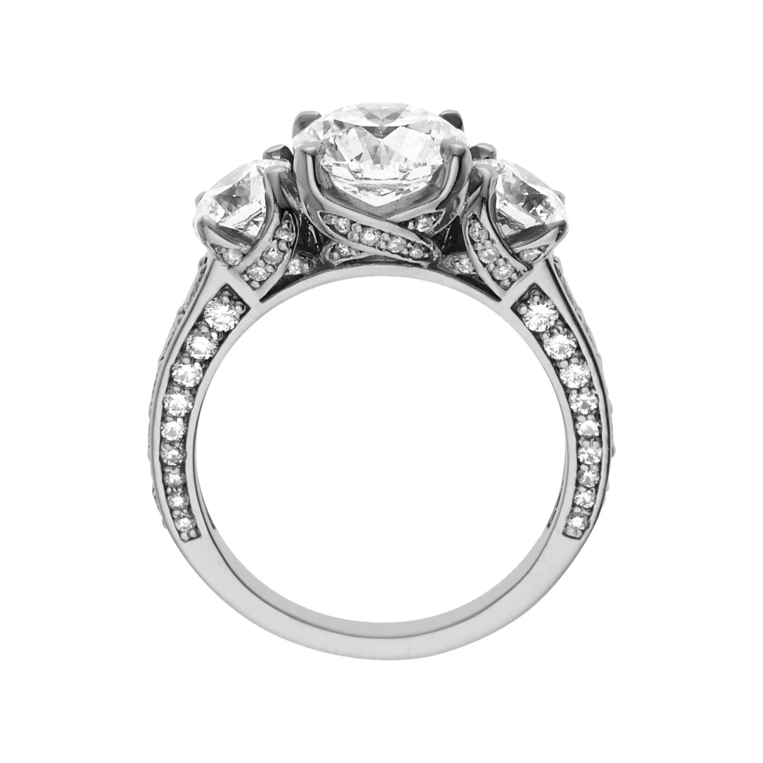 1912 3 Stone 18k White Gold Engagement Mounting Ring
