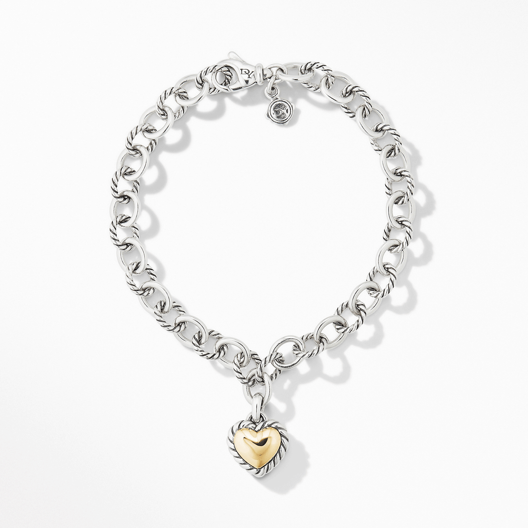 David Yurman Cable Collectibles Cookie Classic Heart Bracelet Sterling Silver with 18k Yellow Gold, 4.5mm