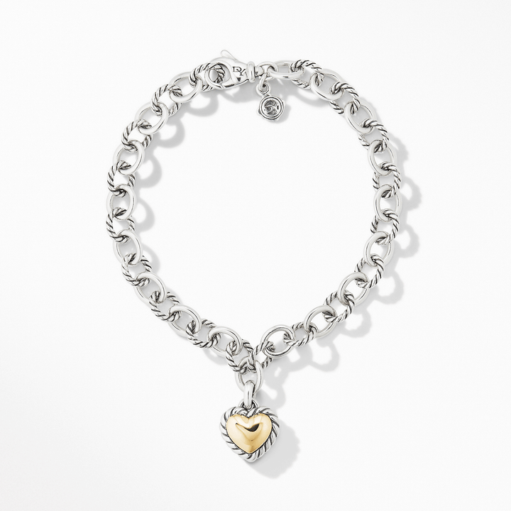 David Yurman Cable Collectibles Cookie Classic Heart Bracelet Sterling Silver with 18k Yellow Gold, 4.5mm