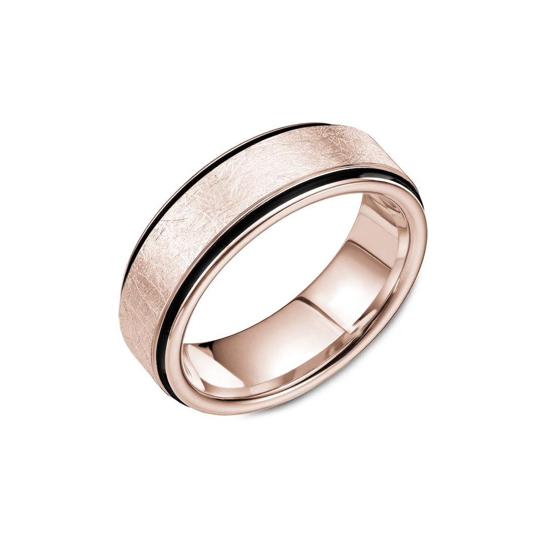 Hamilton Collection 18k Rose Gold and Black Carbon 7.5mm Wedding Band