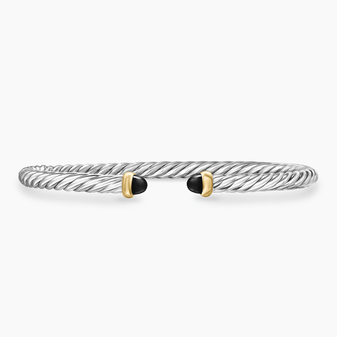 David Yurman Cable Flex Bracelet Sterling Silver with 14k Yellow Gold and Black Onyx, 4mm