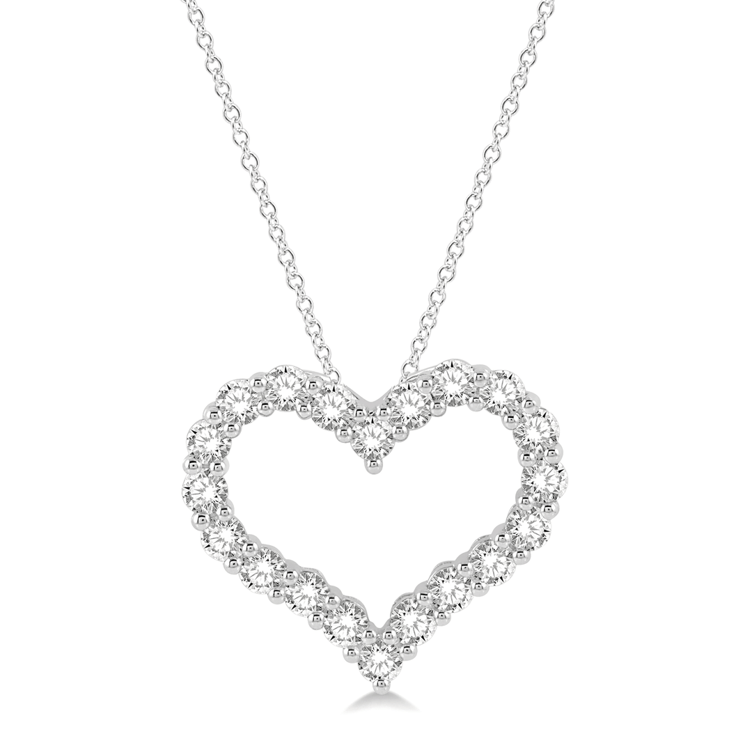 Classic 14k White Gold Heart and Diamond 1.00 Total Weight Pendant