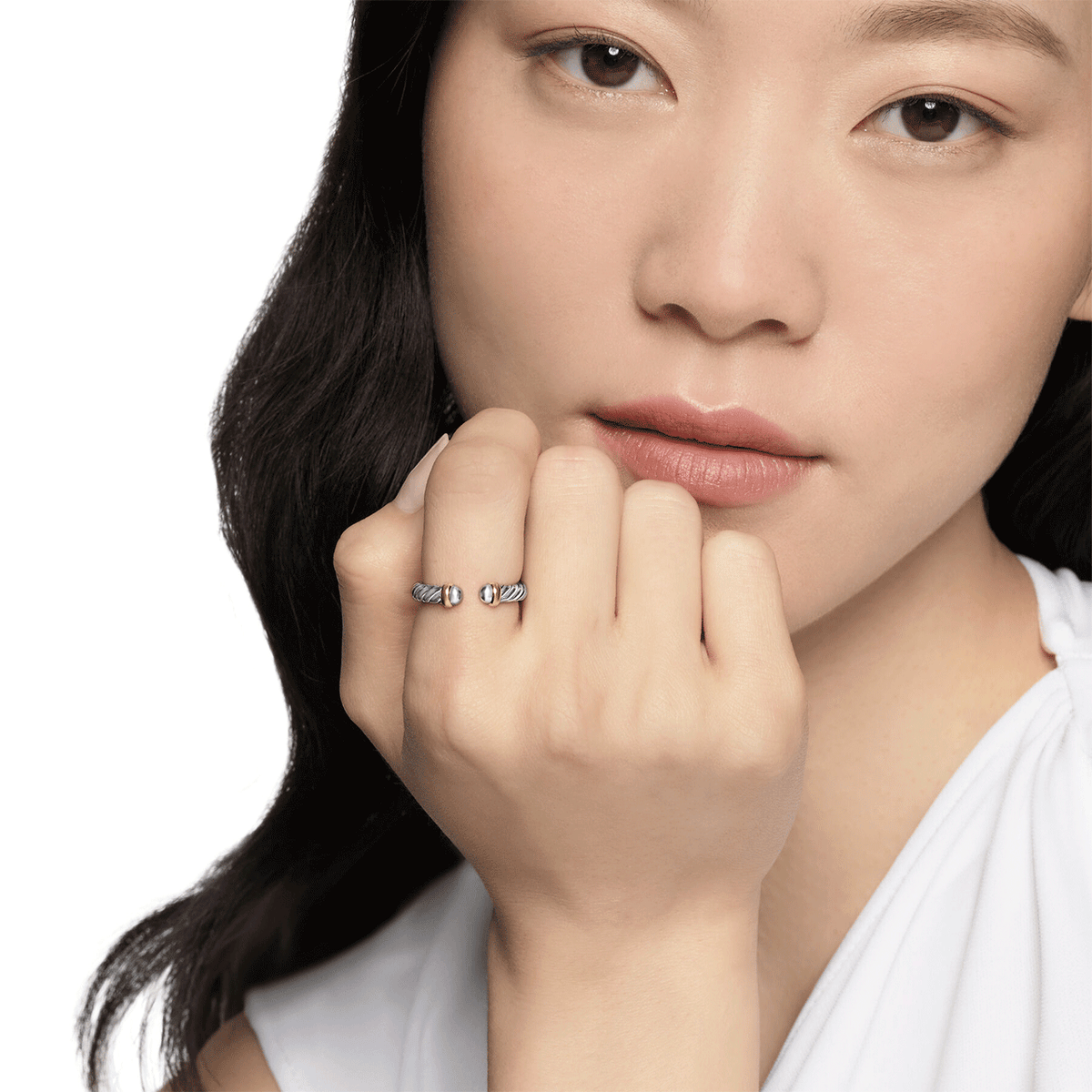David Yurman Petite Cable Ring Sterling Silver with 14k Yellow Gold, 3.4mm