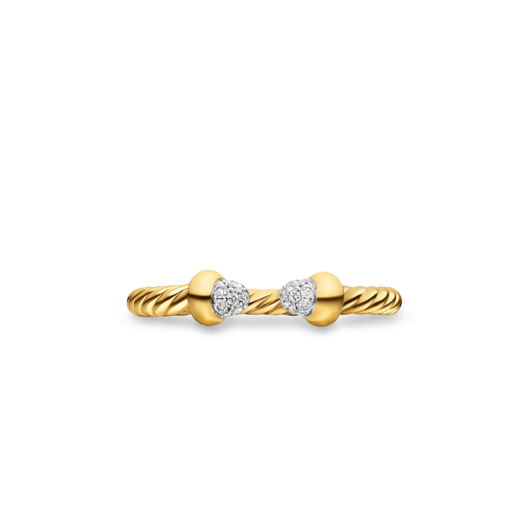 David Yurman Micro Cablespira® Flex Open Ring 18K Yellow Gold with Pavé Diamond Domes, 2.5mm