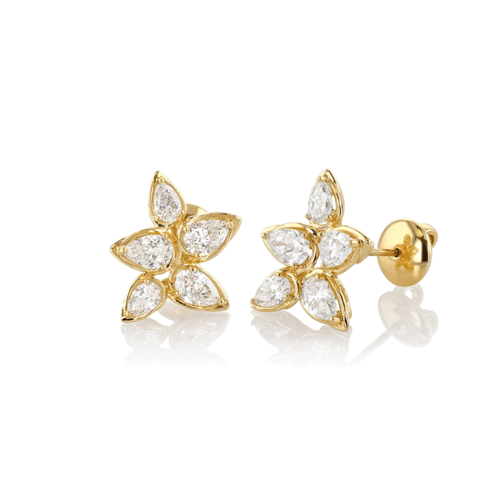 18kYellow Gold and 2.10 Total Weight Diamond Flower Stud Earrings