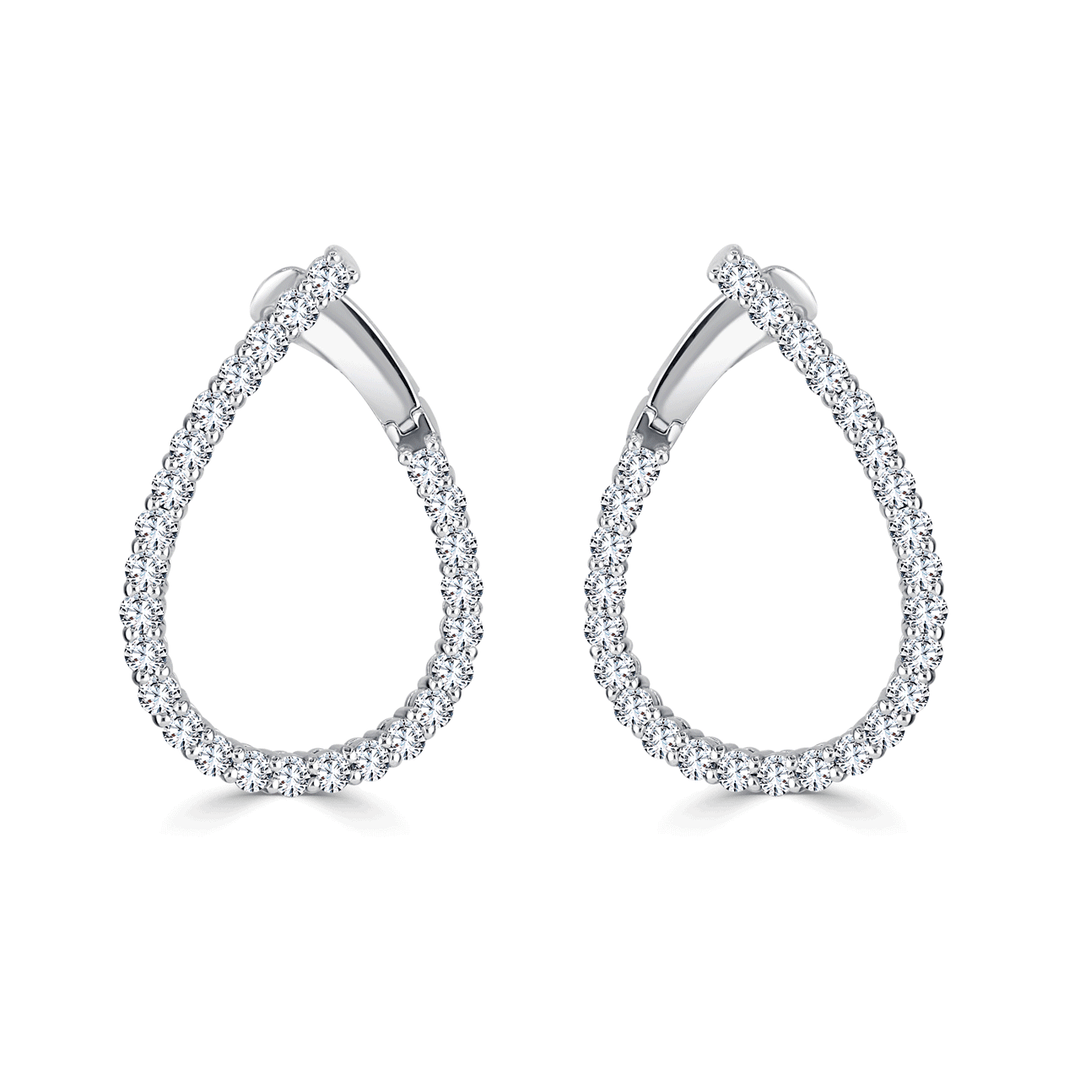14k White Gold 2.28 Total Weight Diamond Pear Shape Hoops