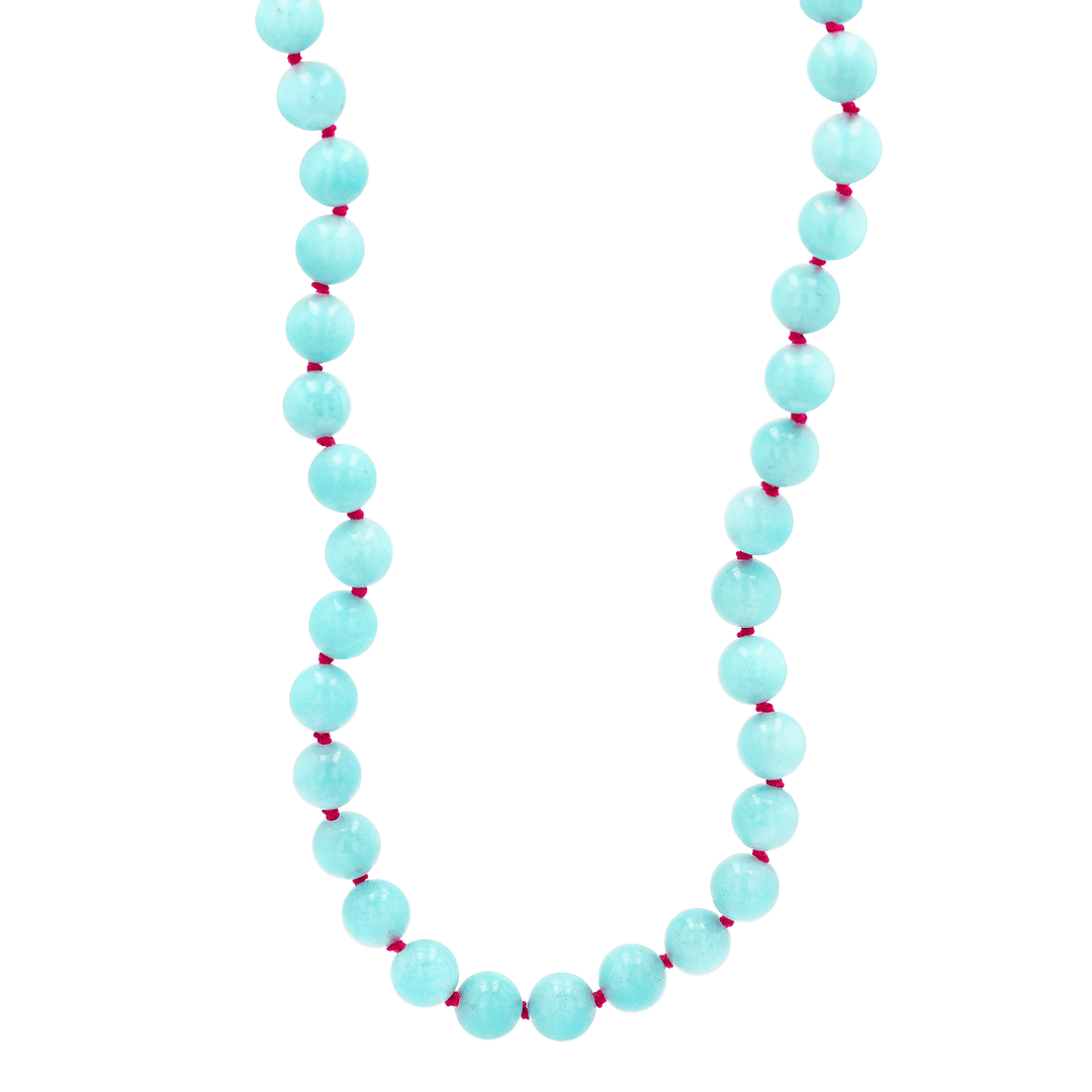 14k Yellow Gold and Amazonite Bead Pink Silk Necklace
