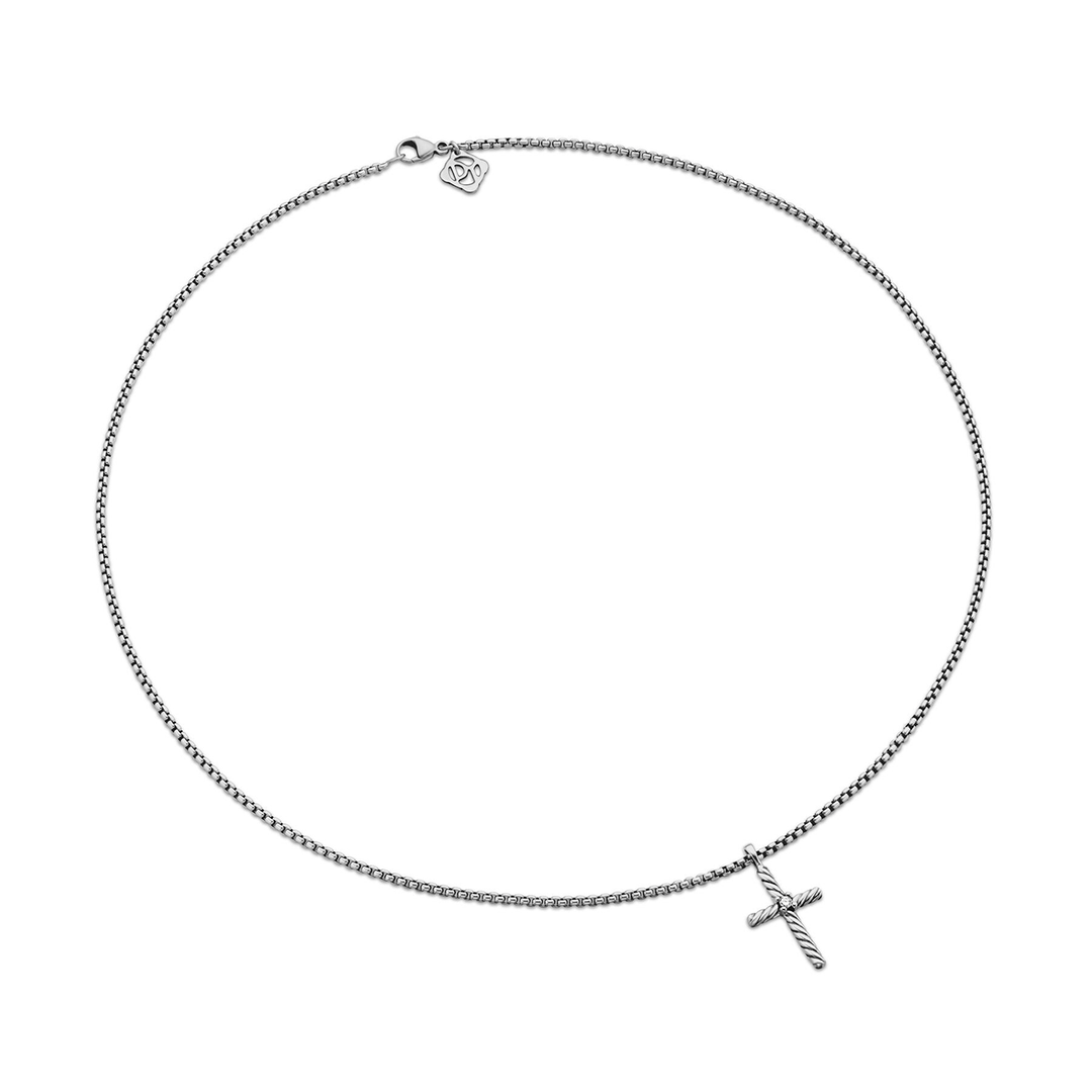 David Yurman Sterling Silver and Diamond Classic Cable Cross Necklace