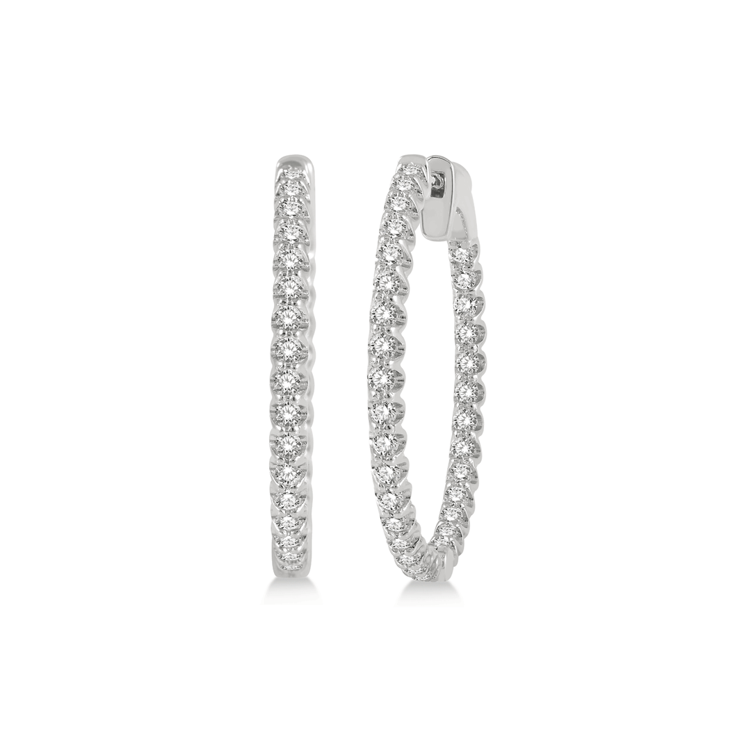 14k White Gold 1.00 Total Weight Diamond In Out Hoops