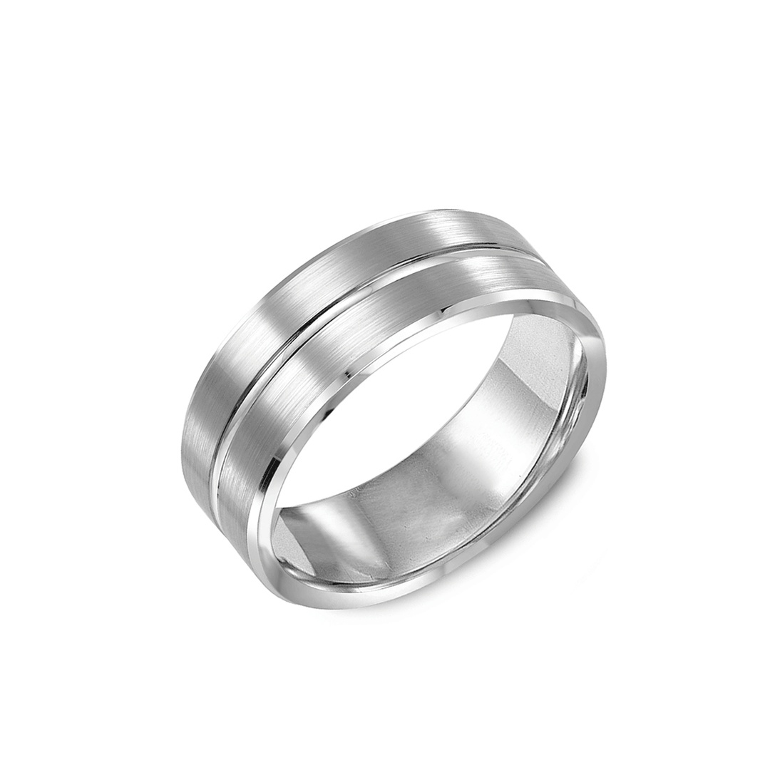 Hamilton Collection 14k White Gold 8mm Satin and Polished Wedding Band