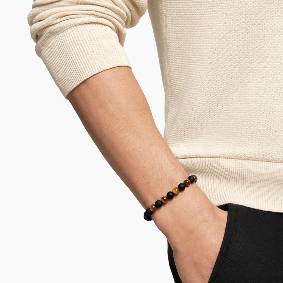 Davi Yurman Spiritual Beads Alternating Bracelet Sterling Silver with Tiger’s Eye and Black Onyx, 8mm