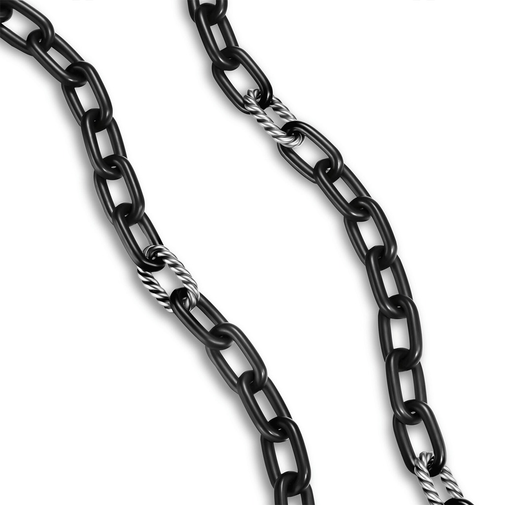 David Yurman DY Madison® Chain Necklace Black Titanium with Sterling Silver 8.5mm 22 Inch