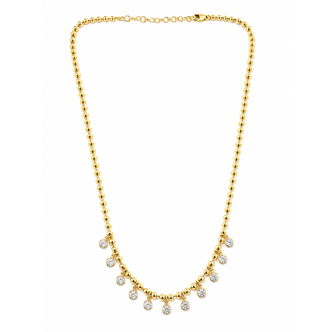 14k Yellow Gold and 1.20 Total Weight Diamond Bezel Drop Necklace