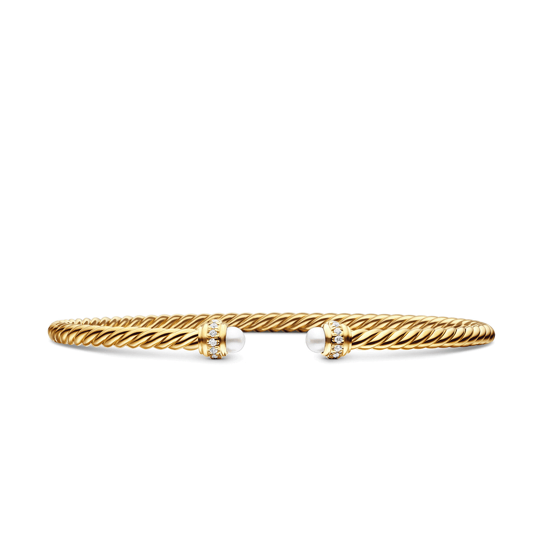 David Yurman Cable Spira Bracelet in 18k Yellow Gold with Pearls and Diamonds