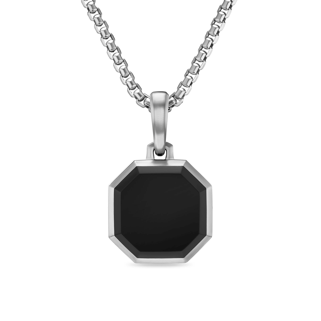 David Yurman Faceted Stone Amulet Sterling Silver with Black Onyx, 16mm