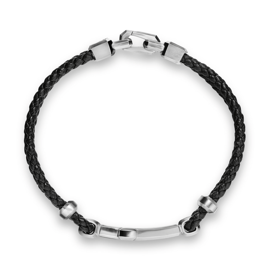 David Yurman Streamline® Cross Station Bracelet Black Leather with Sterling Silver, 6mm