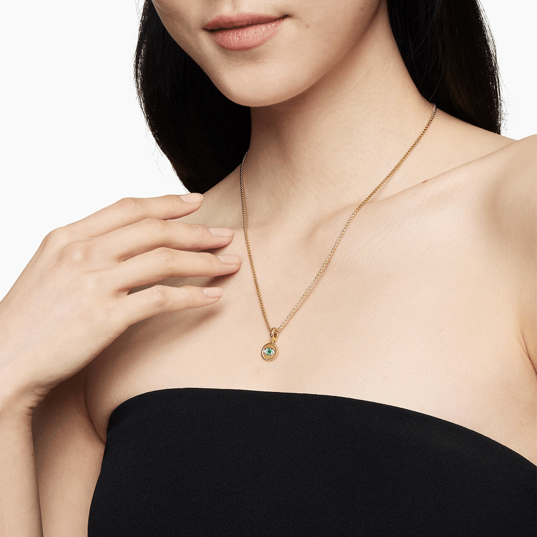 DY Evil Eye Amulet in 18K Yellow Gold with Pavé Emeralds and Diamonds