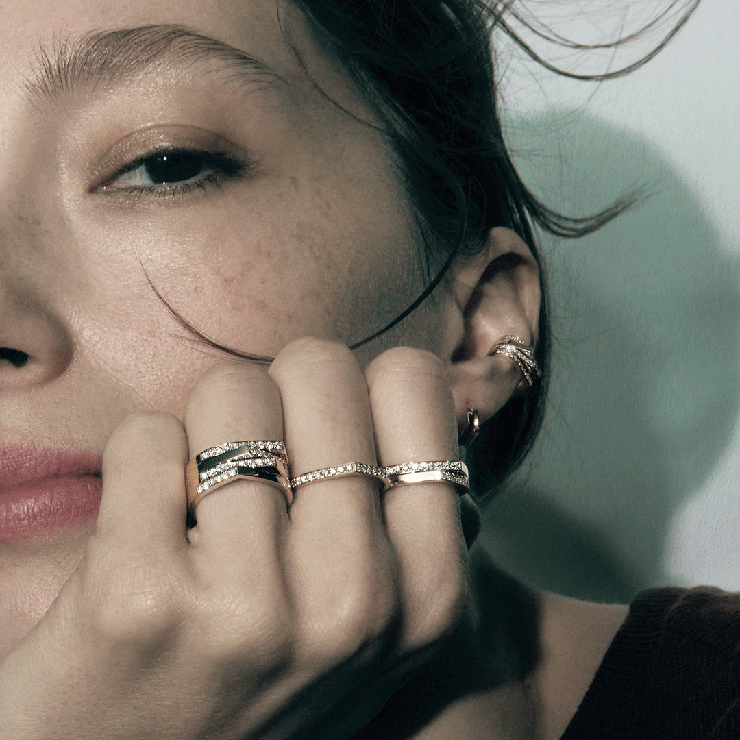 Repossi 18k Rose Gold Antifer and Diamond 4 Row Ring