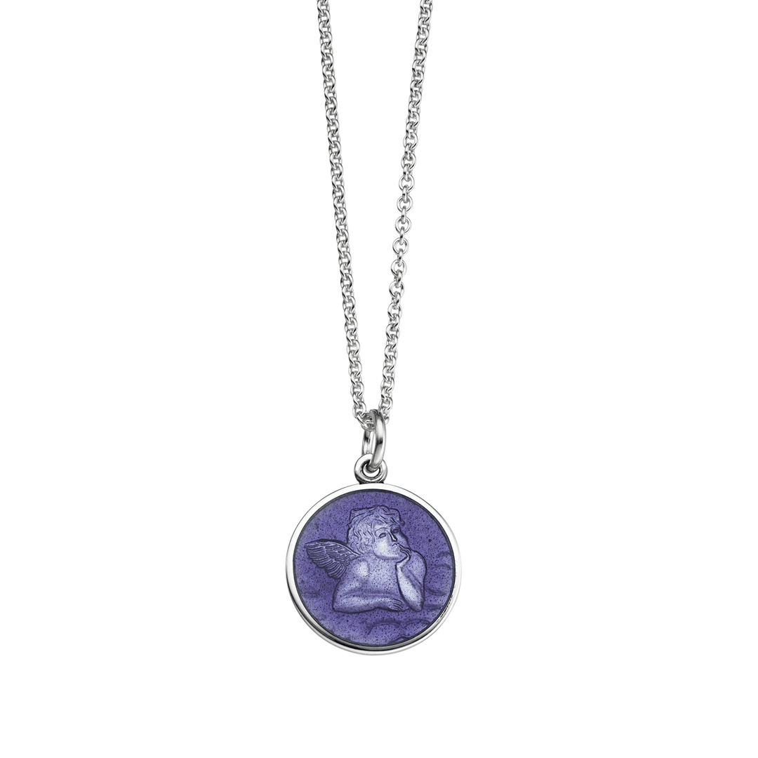 Guardian Angel Purple Enamel Pendant With Chain