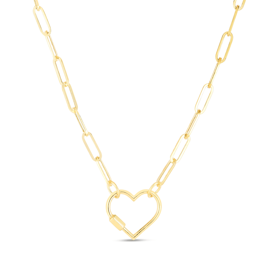 14k Yellow Gold Open Heart With Paper Clip Chain Necklace
