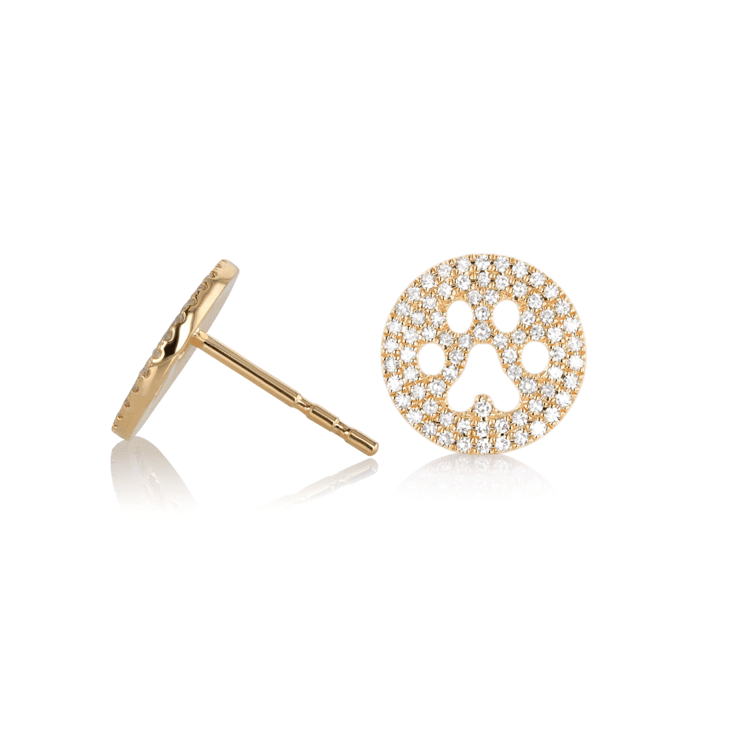 14k Yellow Gold and Diamond .40 Total Weight Paw Print Earrings