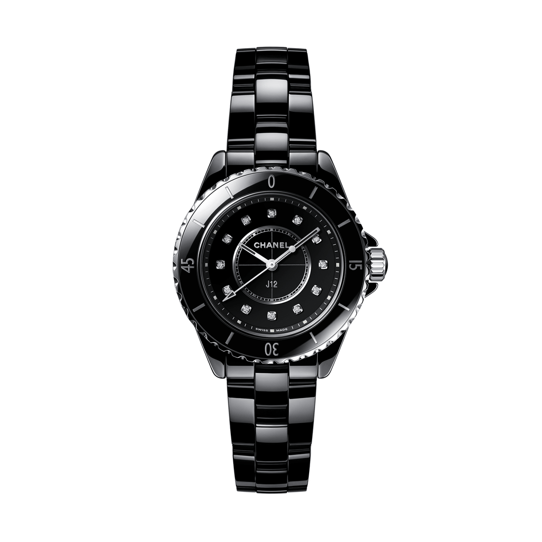 Chanel J12 Black Ceramic 33mm Quartz Diamond Watch H5701