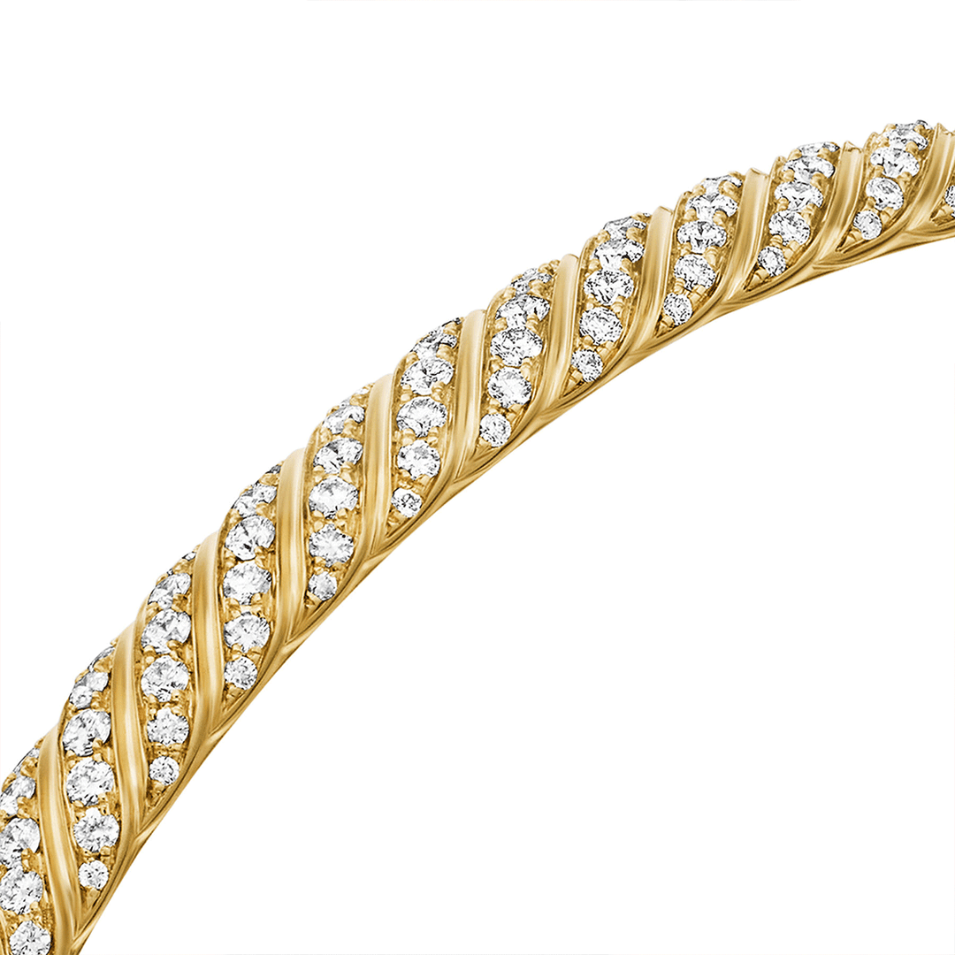 David Yurman Sculpted Cable Bangle Bracelet 18K Yellow Gold with Diamonds, 4.6mm Medium