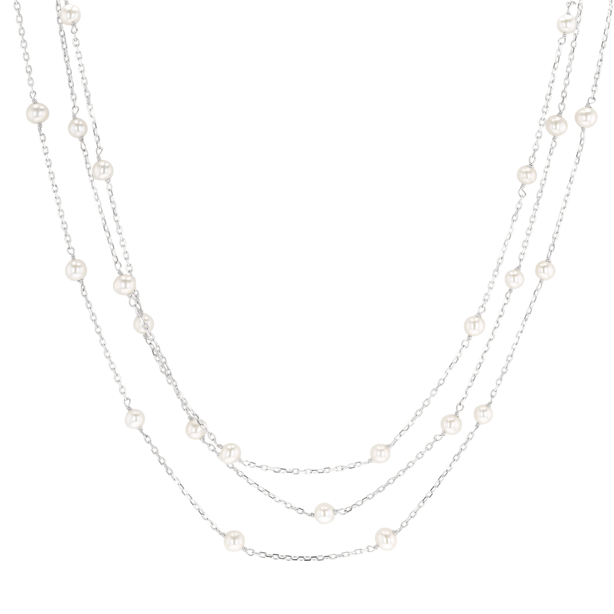 Sterling Silver &amp; White Freshwater Pearl Three Strand