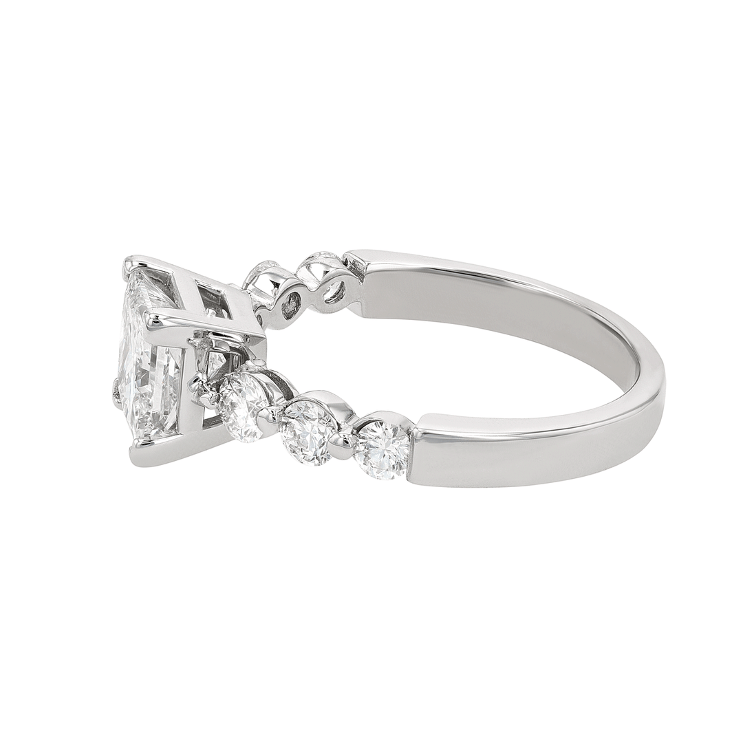 18k White Gold and Princess Cut Diamond 1.53 Total Weight Engagement Ring