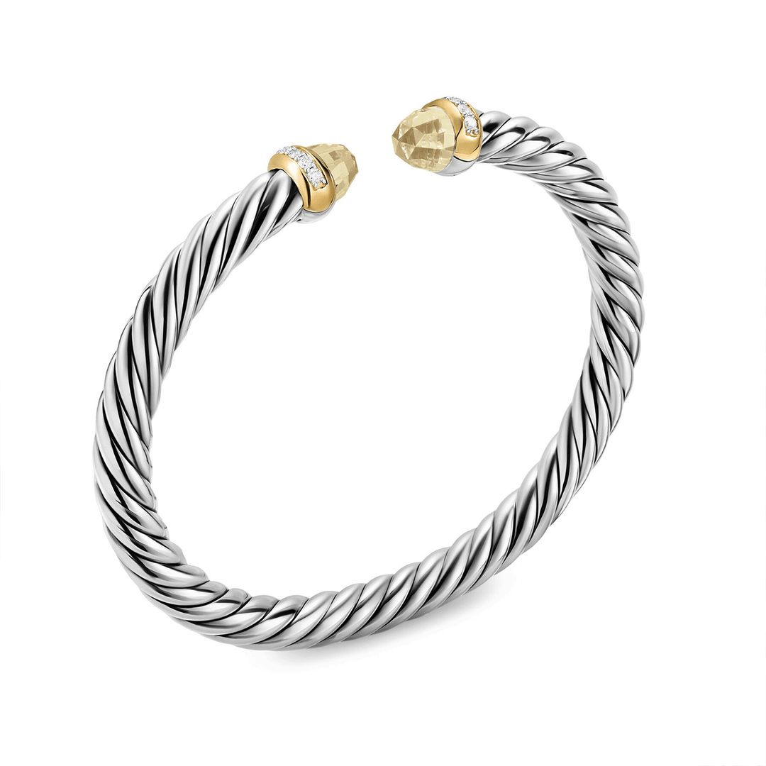 David Yurman Sterling Silver with Citrine and Diamonds, 6mm Cable Flex® Bracelet