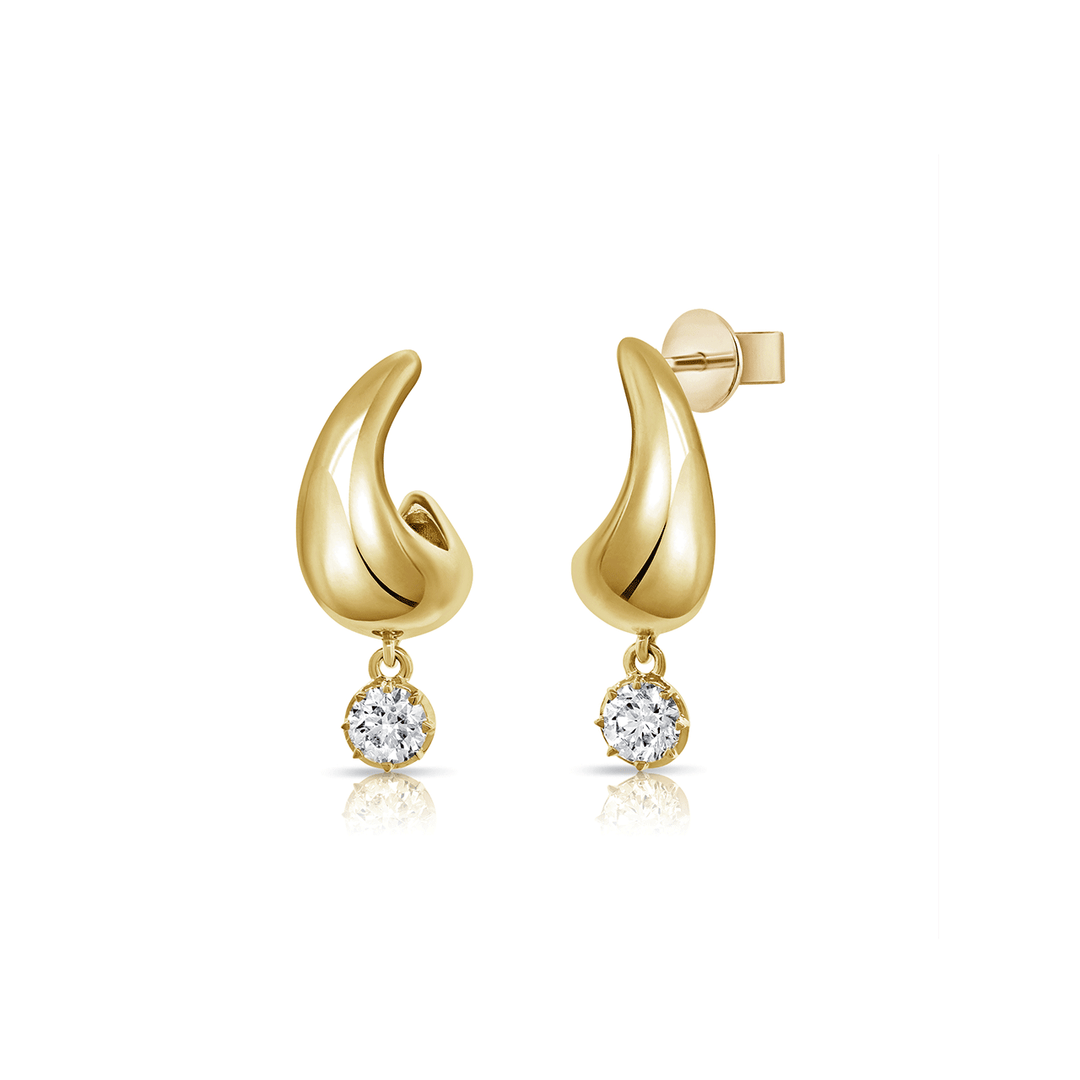 14k Yellow Gold and 0.61 Total Weight Diamond Sculptural Earrings
