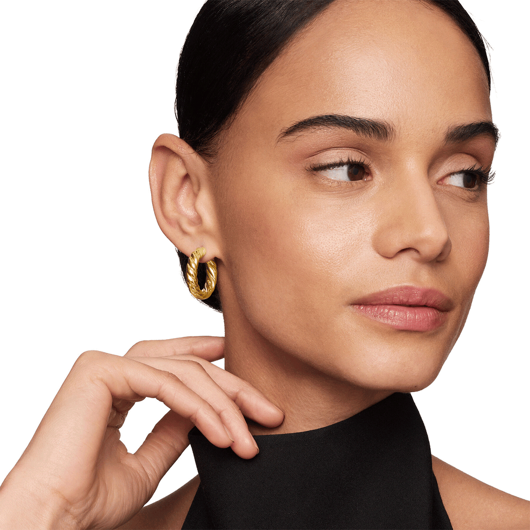 David Yurman Sculpted Cable Hoop Earrings 18k Yellow Gold, 25.4mm