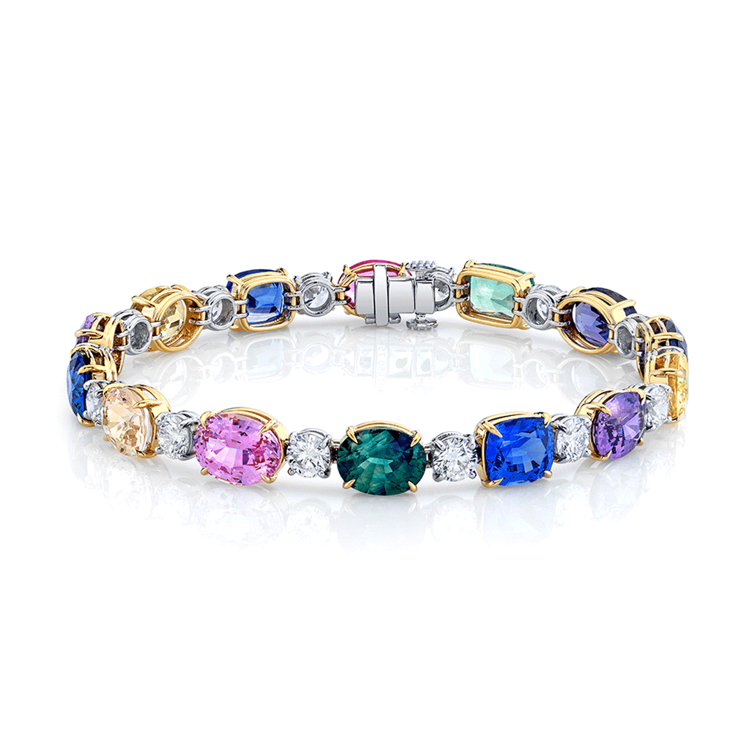 Private Reserve Fancy Sapphires 32.21 Total Weight and Diamond Bracelet