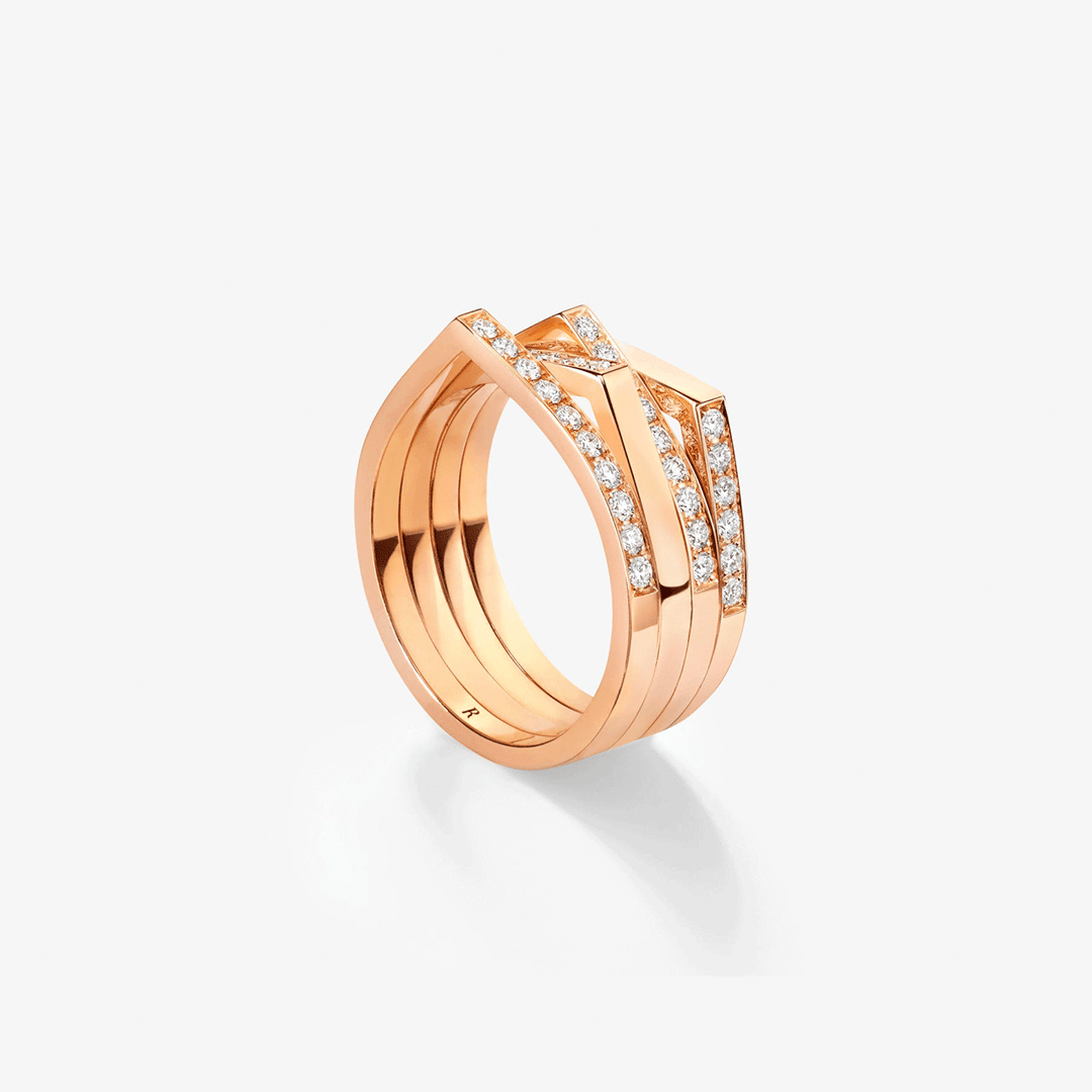 Repossi 18k Rose Gold Antifer and Diamond 4 Row Ring