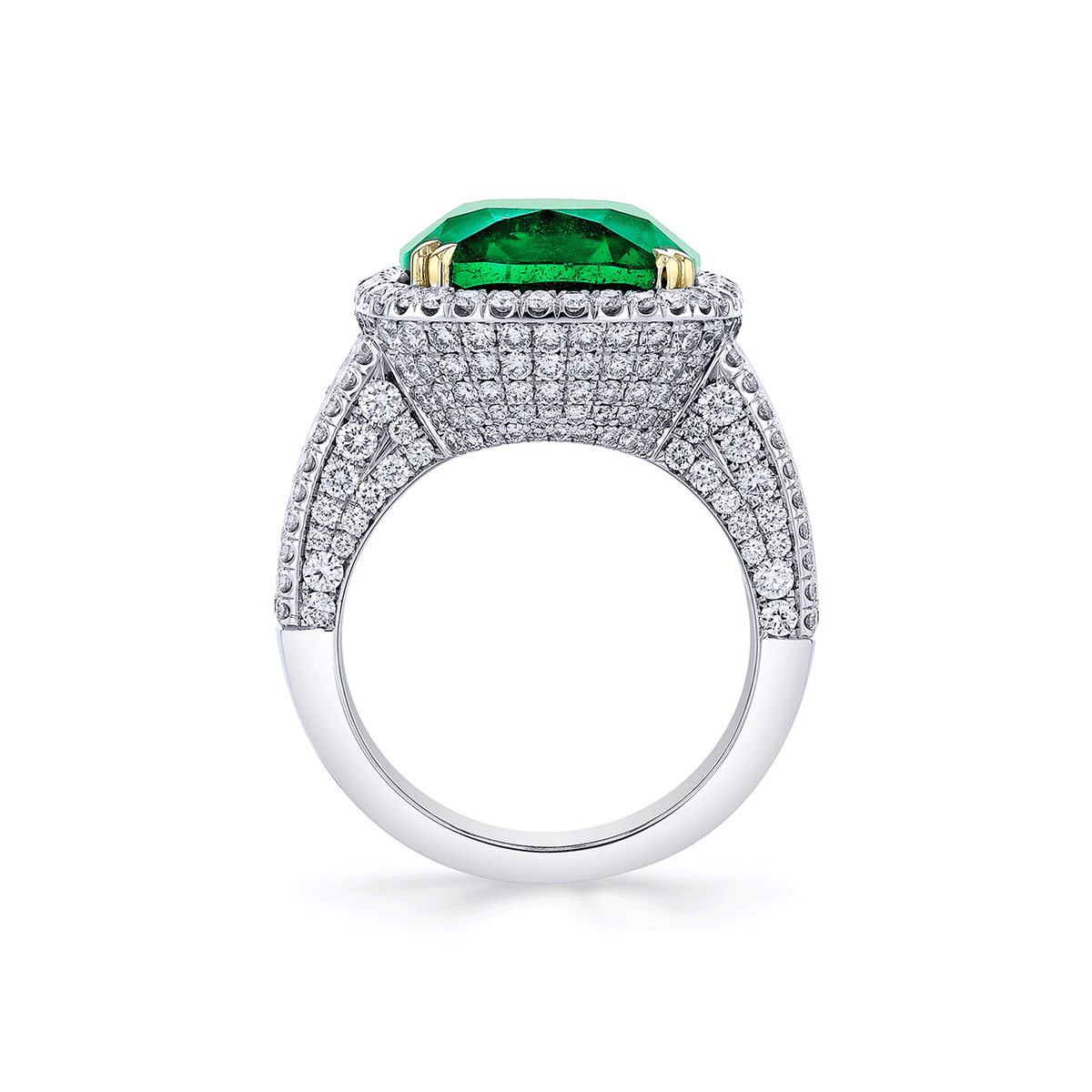 Platinum 18k Yellow Gold and 9.00 Total Weight Emerald Diamond Ring