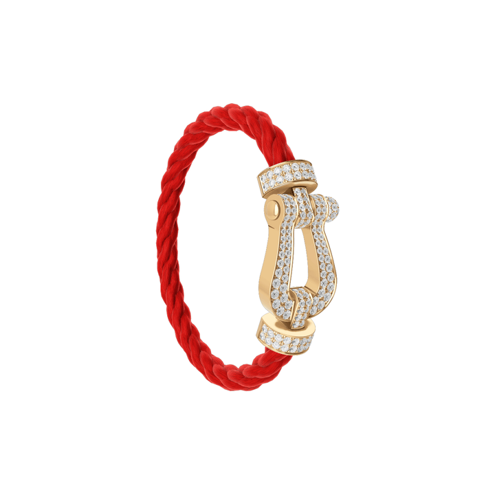 FRED Force 10 Red Cable with 18k Yellow Gold Extra LG Full Pave Diamond Buckle, Exclusively at Hamilton Jewelers