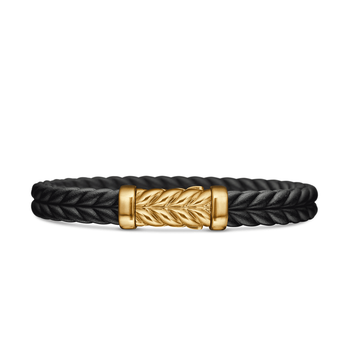 David Yurman Chevron Bracelet Black Rubber with 18K Yellow Gold and Diamonds, 9mm