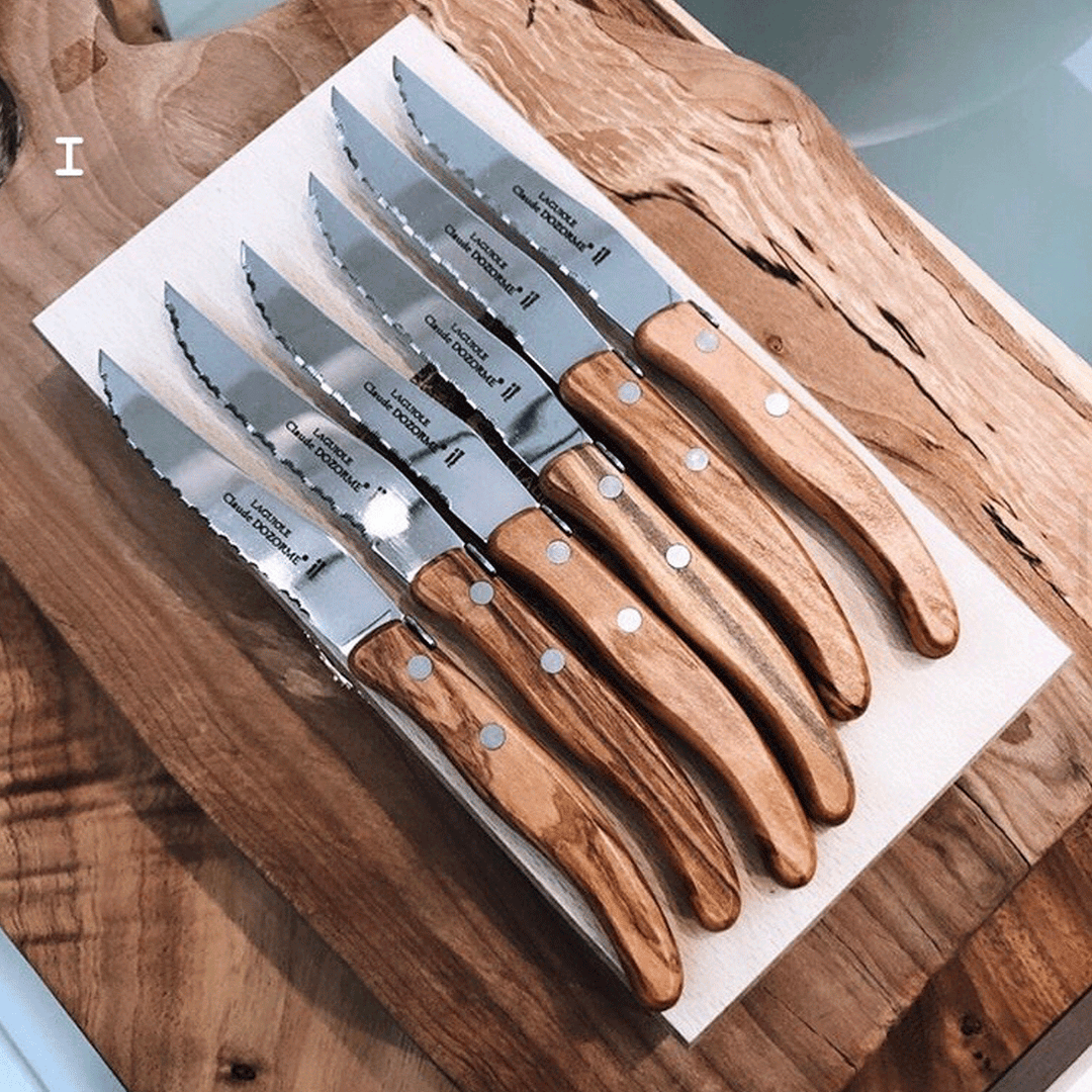 Claude Dozorme Set of Six Steak Knives Brown
