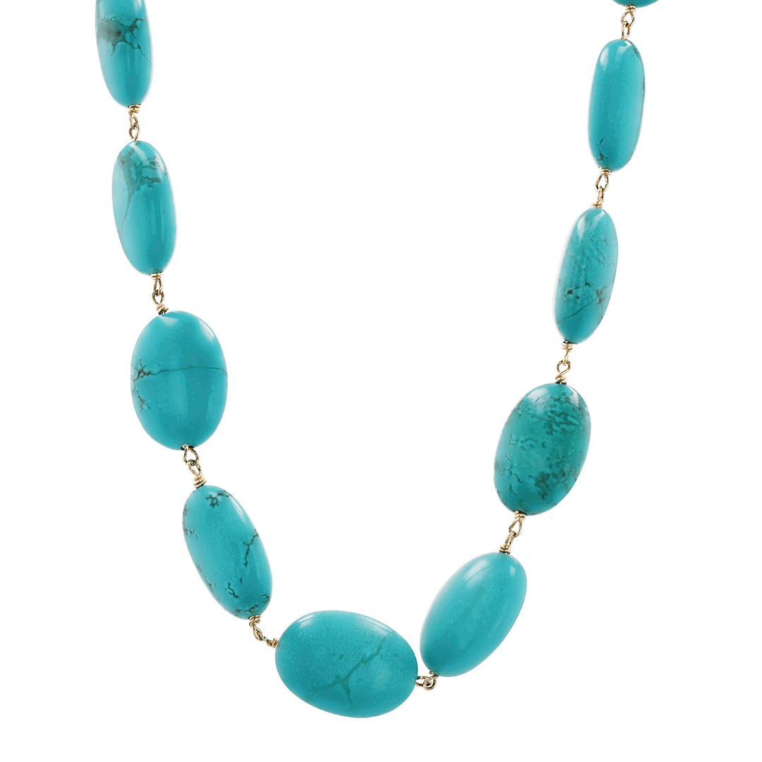 14k Yellow Gold and Turquoise 24 Inch Necklace