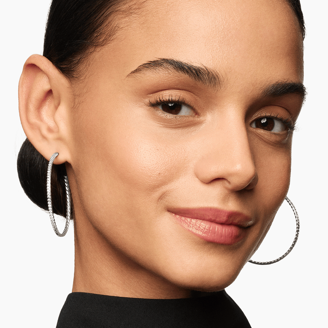 David Yurman Large Hoop Earrings with Pavé Diamonds