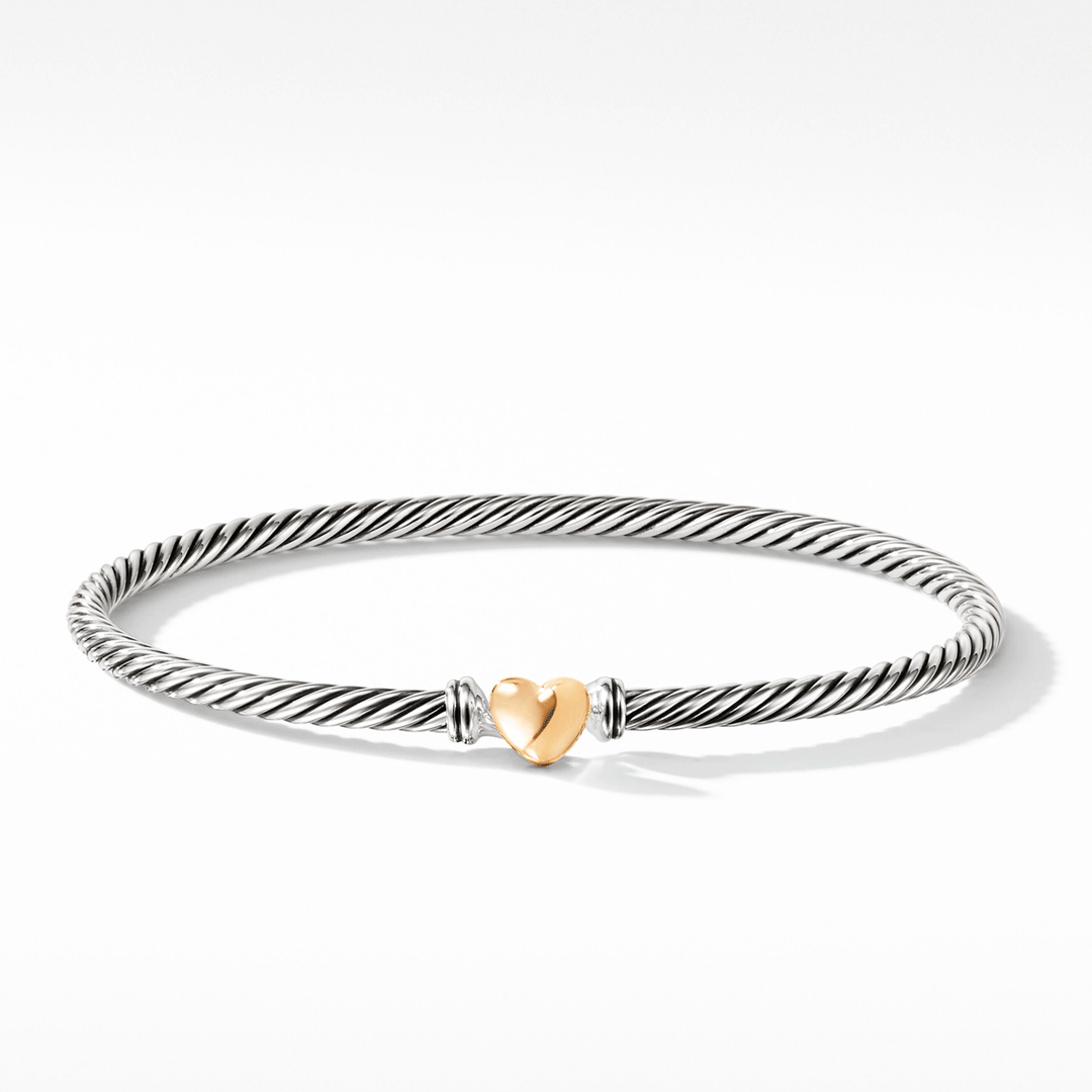 David Yurman Classic Cable Heart Station Bracelet Sterling Silver with 18k Yellow Gold, 3mm