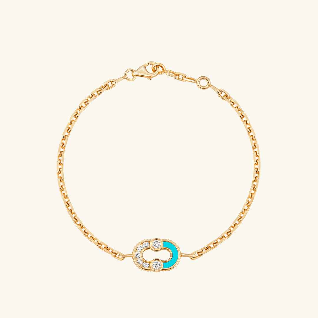 Viltier 18k Yellow Gold Magnetic Diamond and Turquoise Chain Bracelet
