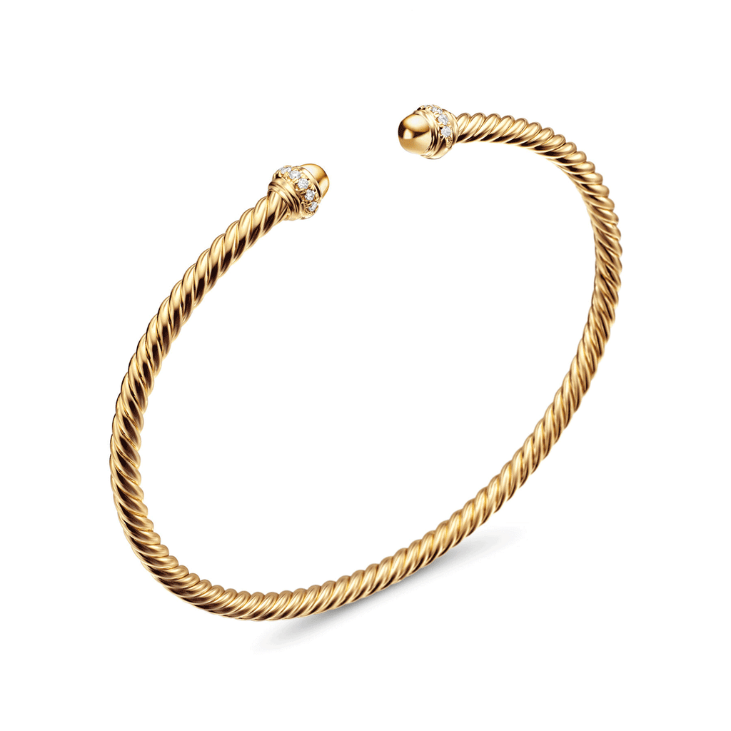 David Yurman Cable Spira Bracelet in 18k Yellow Gold with Diamonds, 3mm