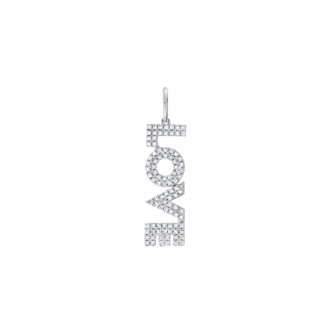 14k White Gold and .27 Total Weight Diamond Love Charm