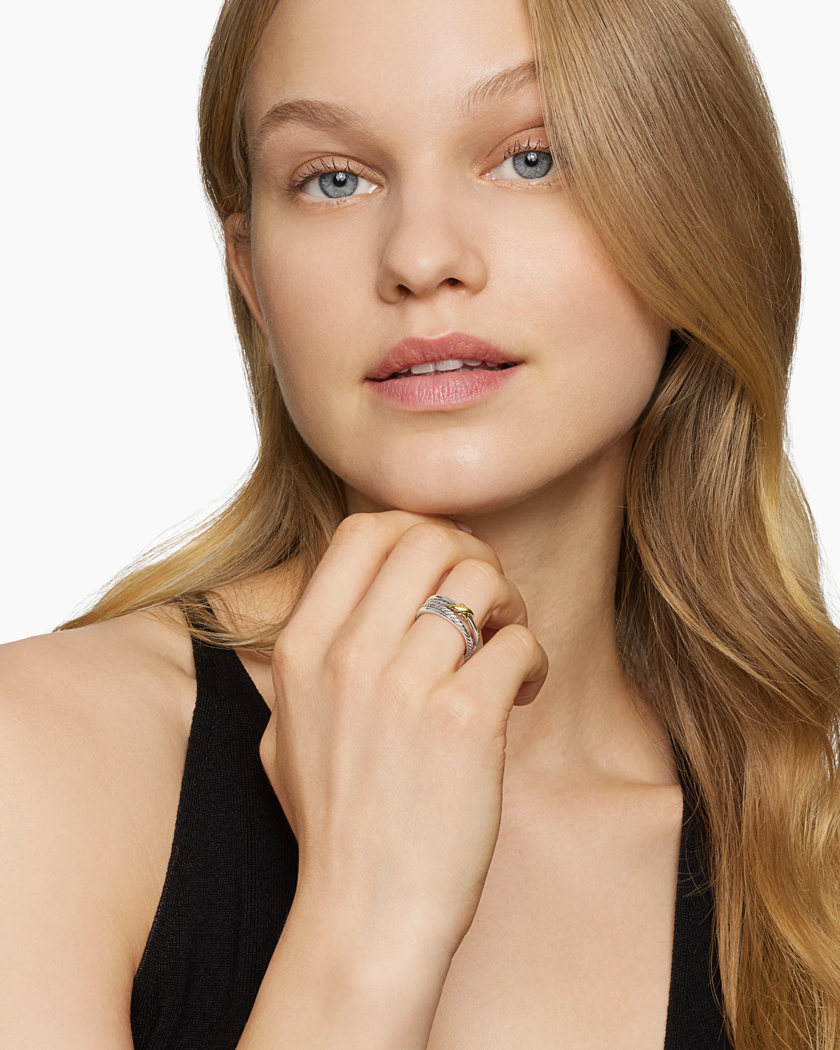 David YurmanX Crossover Band Ring Sterling Silver with 18K Yellow Gold, 6mm