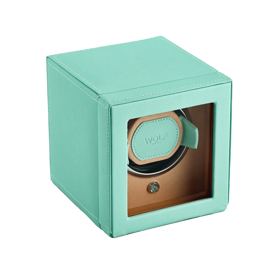Wolf Designs Cub Single Watch Winder with Cover Peach/Mint