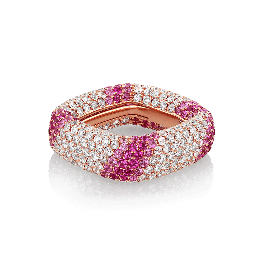 18k Rose Gold Pink Sapphire and Diamond Eternity Band